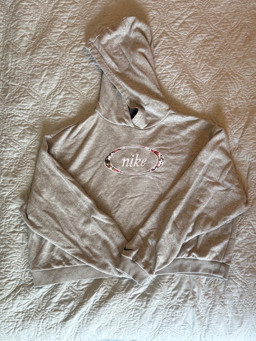 Nike Gray Hoodie with Floral Oval Logo